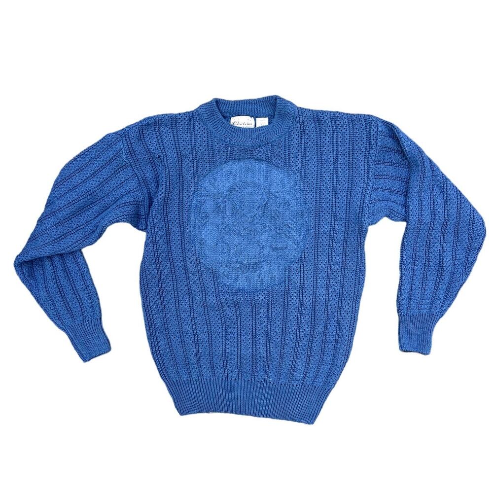 Chateau | Vintage 80s Cable Knit Royal Blue Grandpacore Sweater Jumper Size L